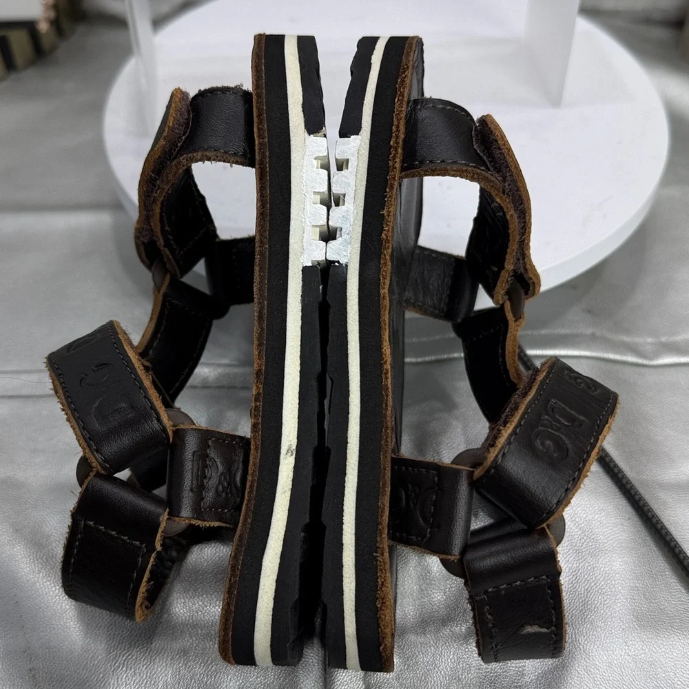 (S4) D&G Boys' Dark Brown Leather Sandals with Adjustable Straps, Size 25